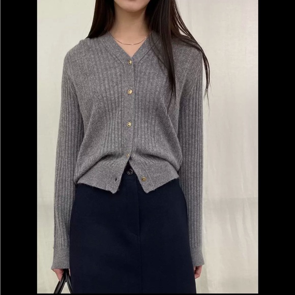 Korea Woodsage Grey Merino Wool Cardigan Sweater - Picture 2 of 5